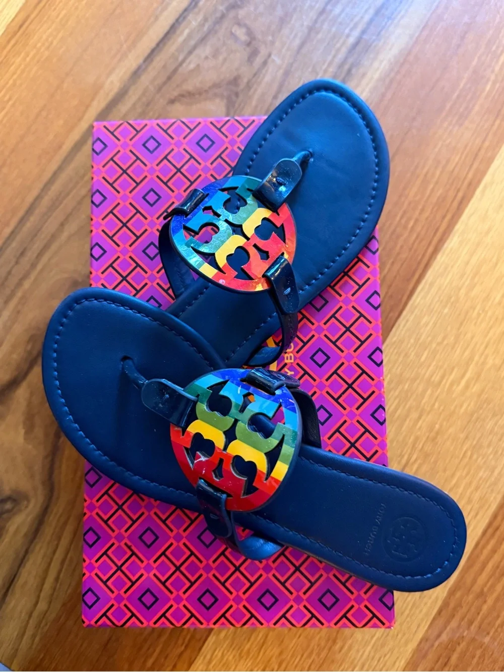 Tory Burch women’s miller printed patent leather with Rainbow Logo Medallion